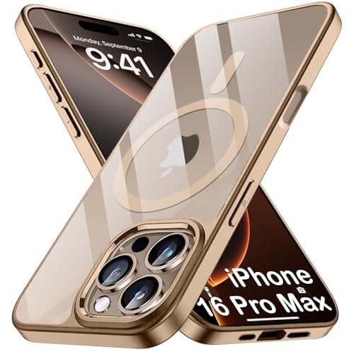 Image of TheGiftKart Ultra-Hybrid Back Cover Case for iPhone 16 Pro Max Compatible with MagSafe | Camera Protection | Crystal Clear Transparent Cover for iPhone 16 Pro Max (PC & TPU, Desert Titanium Bumper)