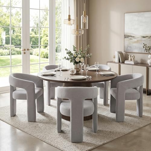 Image of HNY Modern Barrel Kitchen & Dining Room Chairs Set of 6, Chenille Upholstered Accent Chairs with Arm, 18.5'' Wide Side Armchairs Vanity Chairs for Living Room Bedroom Makeup Small Spaces, Grey