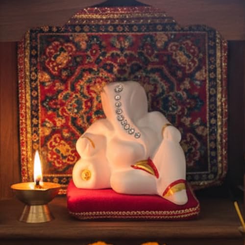Image of Lord Ganesha Resin Idol for Car Dashboard, Home Temple & Office Desk (6.5 x 5.5 x 4.5 cm) | Handcrafted Ganpati Murti Showpiece for Vastu & Good Luck | Religious Gift for New Car & Home