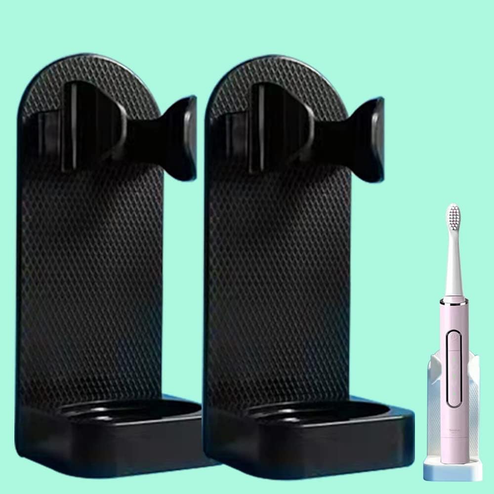 ONEORNEVER Soporte de pared para cepillo de dientes eléctrico, soporte ajustable para cepillo de dientes, con agujero para carga, paquete de 3, 2 negros y 1 blanco