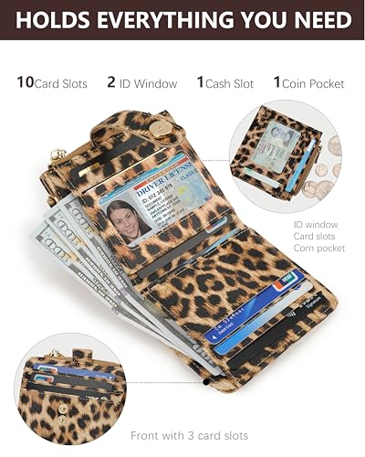 Image of Keychain Wallet Wristlet for Women,RFID Small Leopard Wallet Women | Wallet Wristlet with Zipper Coin Pocket,Vegan Leather Card Wallets for Women, 2 ID Window,Gift