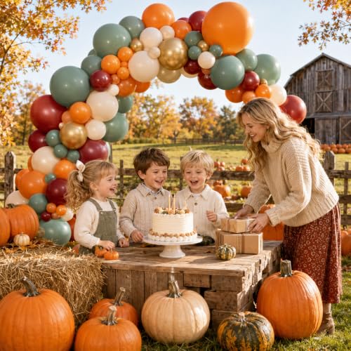 Image of Fall Balloons, 12 Inch Burnt Orange Burgundy Sage Green Gold Balloon | Terracotta Orange Maroon Sage Green Sand White Latex Balloons Metallic Gold Balloon for Fall Thanksgiving Friendsgiving Party