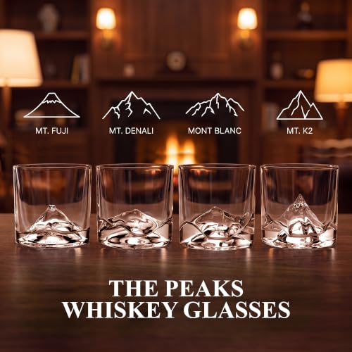 Image of LIITON The Peaks Whiskey Glasses, Set of 4, 10oz, Bourbon Glass | Thick Freezable Crystal Rock Glasses, Old fashioned Whiskey Gifts for Men, Cocktails, Scotch Glasses