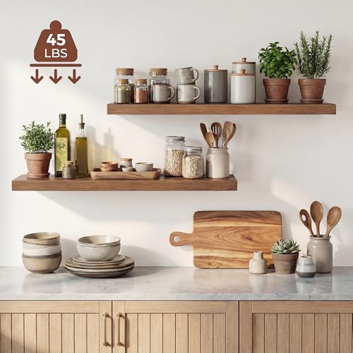 Image of Dreamland 40 Inches Floating Shelves for Wall, 9.3 inch Deep Long Floating Shelves Set of 2, Large Display & Storage Shelf, Wall Shelf for Bathroom Bedroom Living Room Kitchen Office, Walnut