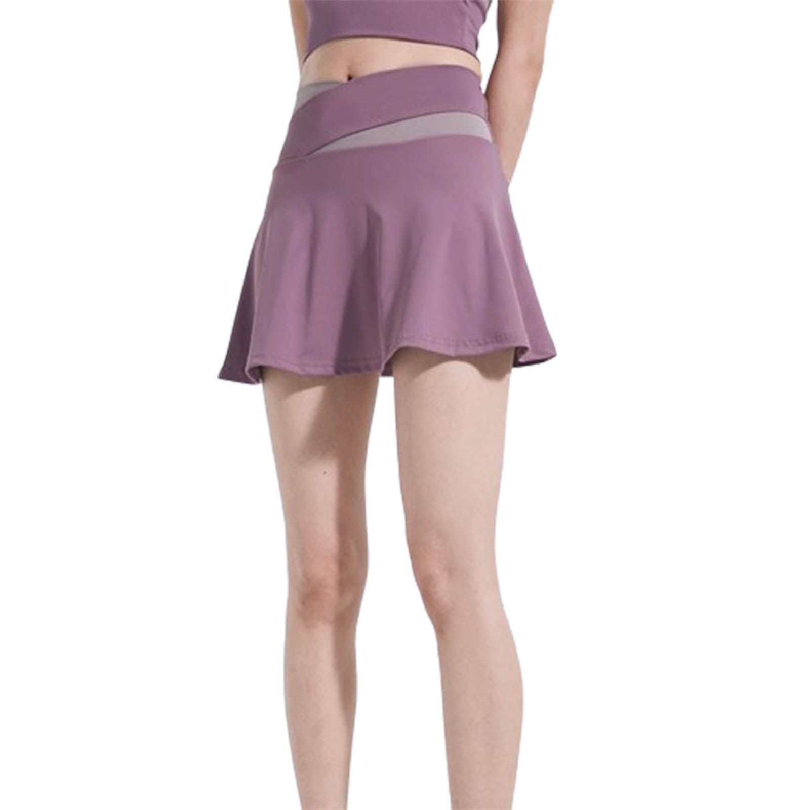 Damska plisowana spódnica do tenisa z krótkimi spodenkami, kieszeniami - wysoka talia sportowa mini spódniczka szkolna do ćwiczeń sportowych Golf Skorts Skort,Purple-M
