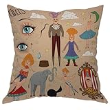 Moslion Circus Elephant Snake Star Circus Performer Psychic Fortune Teller Clown Throw Pillow Covers Pillowcases 18x18 Inch Cotton Linen Home Pillow Protector for Men Women