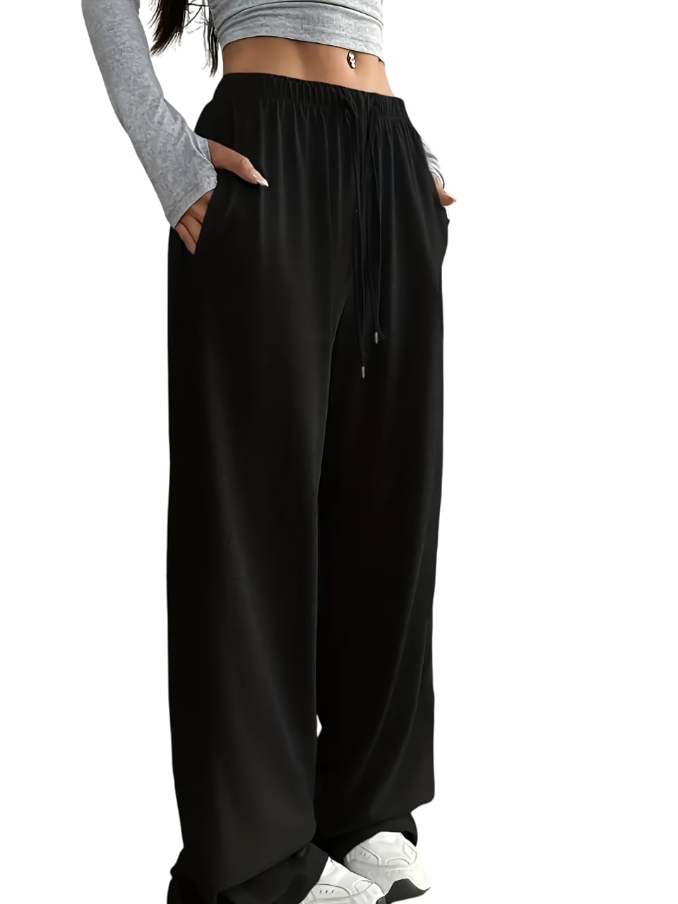 dockstreet Straight Wide fit Long Length Open Bottom Jogger for Women/Trending Multi Pocket Style, Relaxed Casual Pants for Women-picture-10