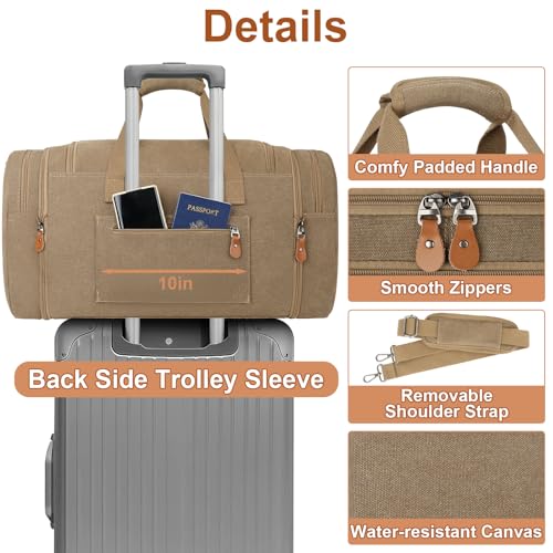 Image of Canvas Mens Duffle Bag for Travel - Expandable 50L Weekender Bags with Toiletry Bag, Overnight Bag Travel Duffel Carry On Luggage with Removable Shoulder Strap, Durable & Water-Resistant