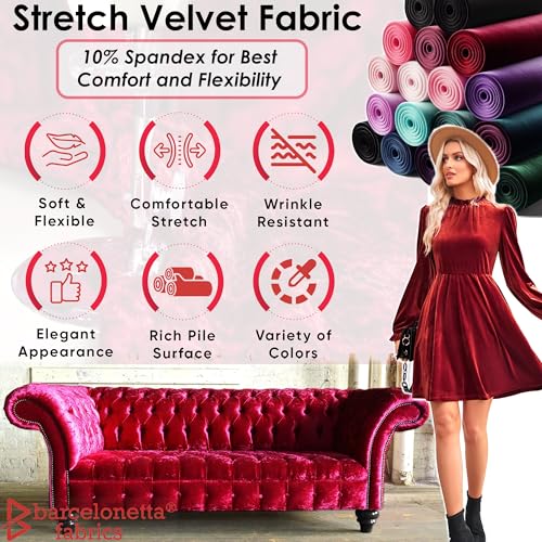Barcelonetta STRETCHVELVET-HUNTERGREEN-1YD Stretch Velvet Fabric | Luxury & Soft | Velvet Fabric | 60 Inch Wide Roll | 10% Spandex | Sewing, Apparel, Upholstery thumb #1