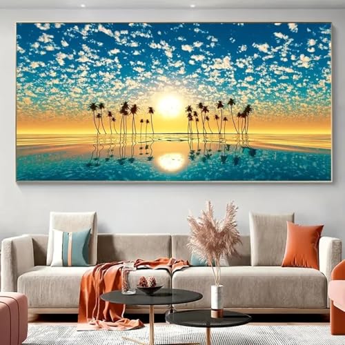 Toile lever de soleil sur la mer sans cadre pour habiller un grand mur vide facilement