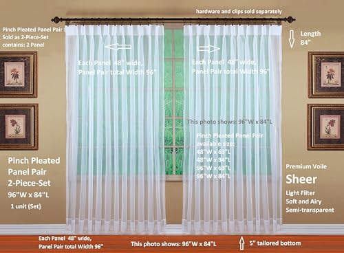Image of Today's Curtain, Emelia Pinch Pleat Pair 96 inch W x 63 inch L White, 2-Piece-Set