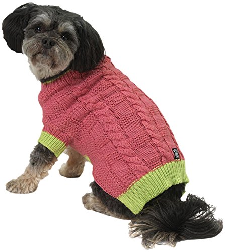 Pull à maille torsadée Petrageous Cody rose et vert citron de haute qualité