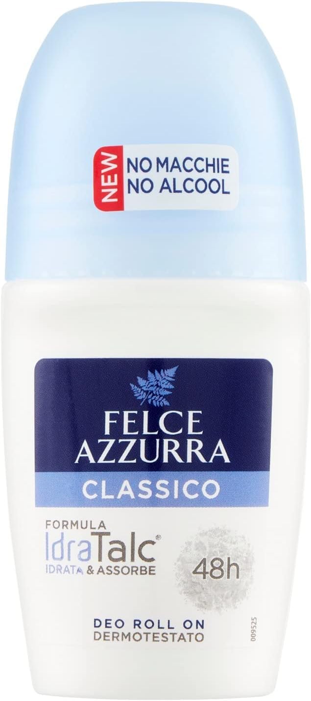 12x Felce Azzurra - Deodorant Roll On Classico con Formula IdraTalc, Wirksamkeit 48 Stunden, Keine Flecken, kein Alkohol - Deodorante 50ml + Beni Culinari Kostenloser Schlüsselanhänger