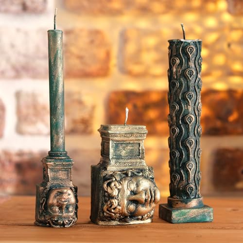 Handcrafted-Medusa-Candle-Set-Greek-Mythology-Inspired-Home-Decor-3-Piece-Candle-Collection-with-Ancient-Medusa-Head-Sculptures-Perfect-for-Living-Room