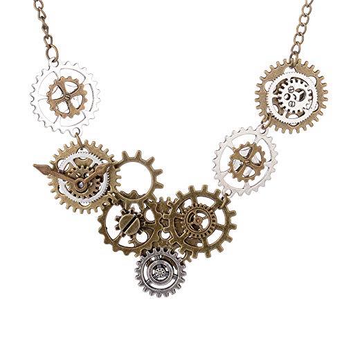Steampunk Clock Necklace Choker Vintage Steam Punk Gears Sweater Chain Necklace Steampunk Accessories for Women Men