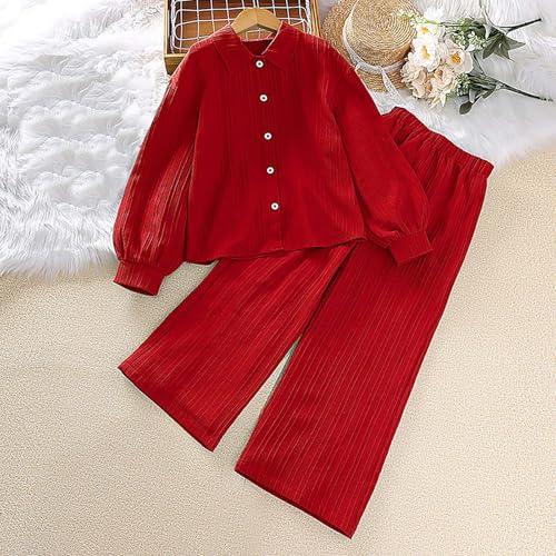 Girls Spring Jackets Coat Outfits Long Sleeve Shirts Button Down Top Elastic Waist Wide Leg Pants 2 Piece4