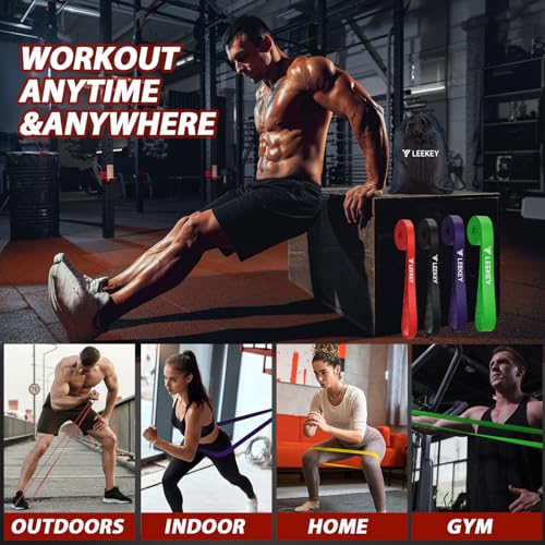 Image of LEEKEY Pull Up Assistance Bands,Muit Levels Resistance Bands for Senior /Adults,Exercise Bands with Door Anchor, Strength Bands for Fitness Training, Physical Therapy,Home Gym Workouts