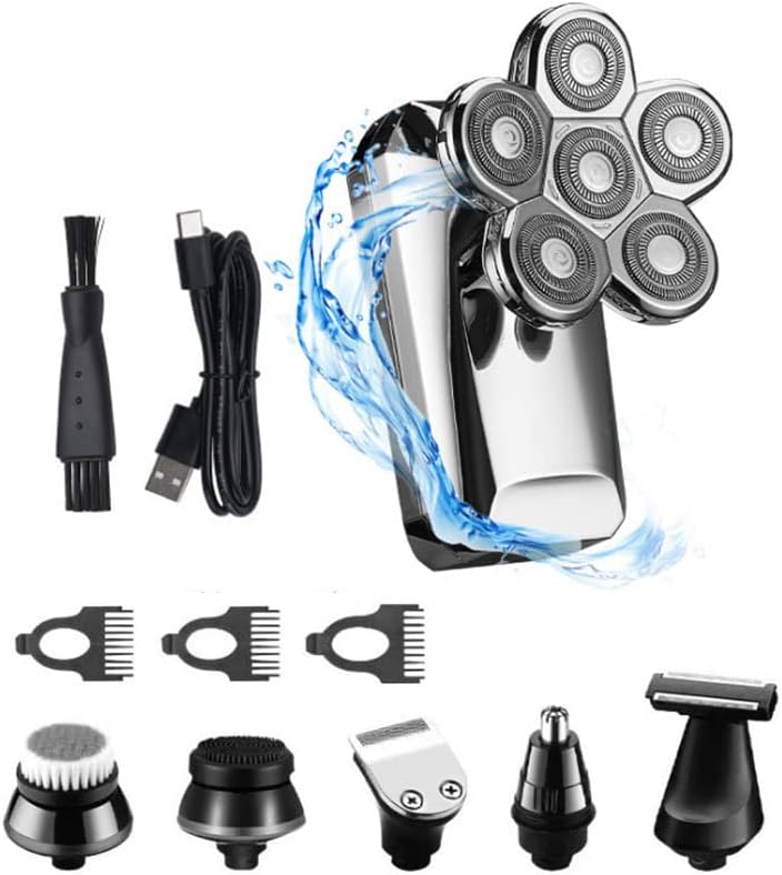 Head Shavers for Bald Men, Grooming kit 6in1 electric shaver for men beard hair trimmer facial body electric razor rechargeable bald head shaving machine (Color : Gold)