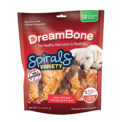 Dreambone Spirals Variety Pack, No-Rawhide Chews for Dogs, 18 Spiral Chews Dreambone Spirals Variety Pack, No-Rawhide Chews for Dogs, 18 Spiral Chews