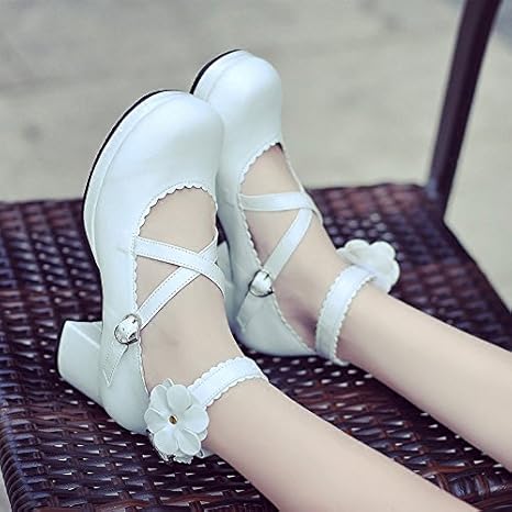 Amazon Co Jp Cnstone ロリータ 靴 ロリータパンプス ロリータ靴 メイド靴 ロリィタ靴 ロリータジーンズ ヒール 可愛い お嬢様 お姫様風 ガールズ 花びら ロリータファッション 24 5cm ホワイト ホビー