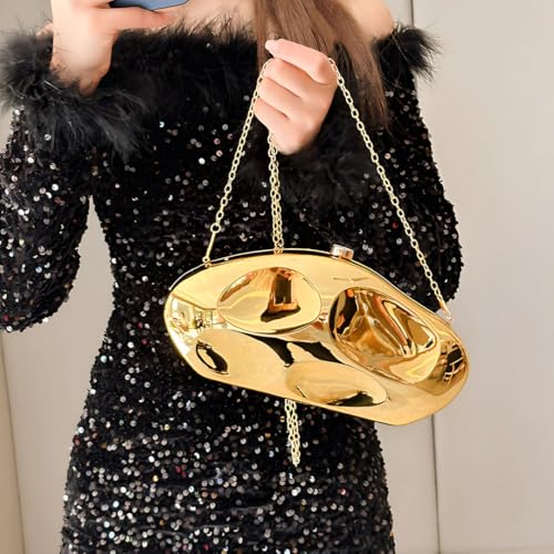 Image of Acrylic Silver Evening Clutch Purse for Women, Wedding Guest Clutch Metal Chain Shoulder Crossbody Bag