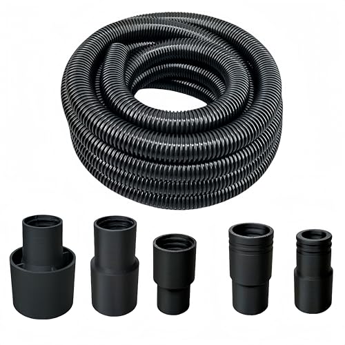 10 Foot Long Dust Collection Power Tool Hose Kit with 5 Fittings Universal for Multiple Tools & Vacuums