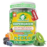 Super Greens Soft Chews, Greens Superfood Supplement w/Spirulina, Chlorella, Lutein, Digestive Enzymes & Fiber, Multivitamins – Daily Greens Support for Energy, Metâbölism, Vision & Gut Health 1Pack