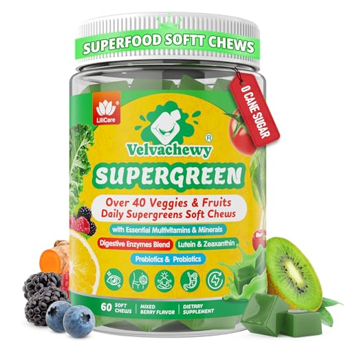 Super Greens Soft Chews, Greens Superfood Supplement w/Spirulina, Chlorella, Lutein,