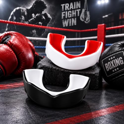 Image of DRANGE Badass Mouthguard DualLayer 10+ Adult and Junior GumShield with Case for Boxing, MMA, Martial Arts, Judo, Karate Taekwondo and All Contact Sports White Black