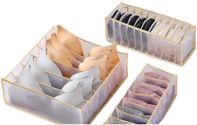 Paquete de 3 organizadores de cajones para ropa interior, cajas divisorias plegables y duraderas, incluye 6711 compartimentos plegables de armario