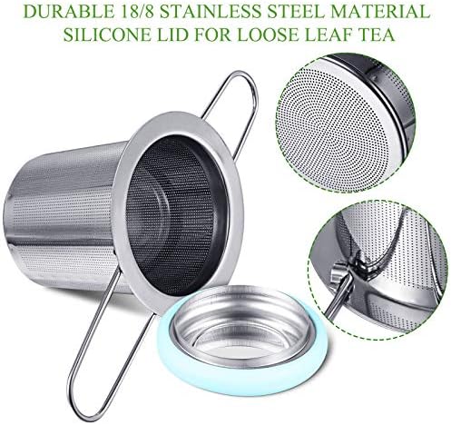 2 Pieces Tea Infusers Stainless Steel Strainer Folding Handle Filter Extra Filter Fine Mesh Strainer Brewing Basket with Lid for Loose Leaf Tea - Thumbnail 4
