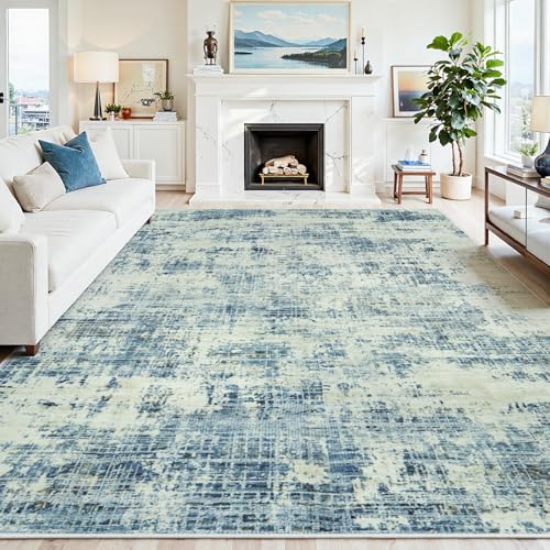 8x10 Area Rugs for Living Room Washable Rug: Anti-Skid Abstract Modern Living Room Rug Soft Thin Carpets Indoor Floor Non-Shedding Carpet for Bedroom Dining Farmhouse Nursery Blue Gray Gold