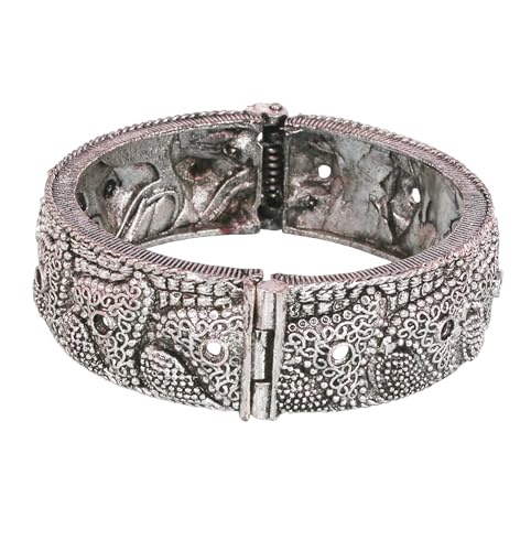Image of Touchstone Indian bracelets for women mixed metal cuff crystal rhinestones bracelet handcrafted wrist enhancer free size designer in gold or oxidized white tone
