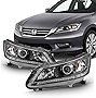 AKKON - For 2013-2015 Honda Accord Sedan Halogen Model Black Headlights Driver + Passenger Side Pair