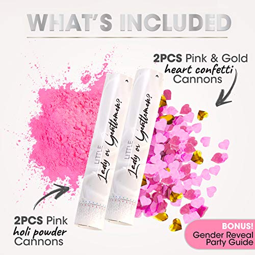 PrimePure Gender Reveal Confetti Cannon, Biodegradable Powder & Heart Shaped Confetti Party Poppers, Pink, Set of 4 - Image 3