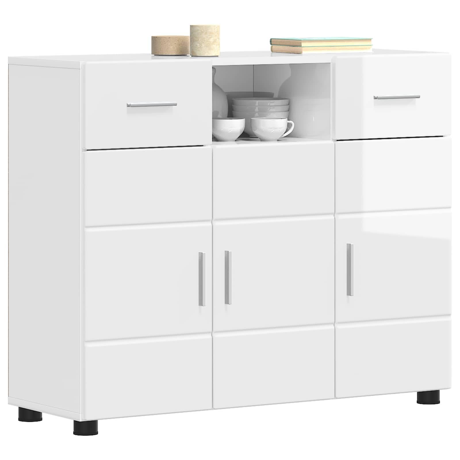 Armadio in legno bianco lucido, con 3 ante, 2 cassetti e 3 ripiani, moderno spazio per soggiorno e ufficio, facile da pulire e durevole, versatile