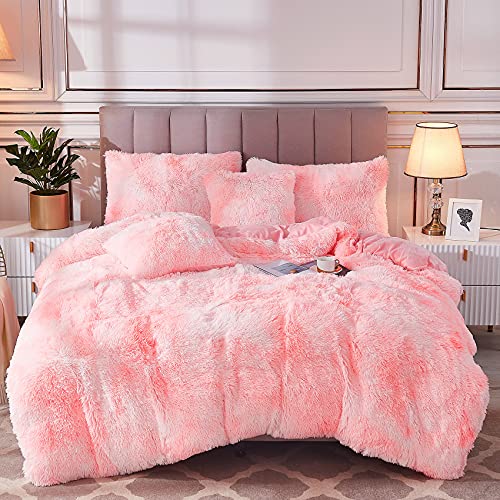 Uhamho Tie Dye Printed Faux Fur Bedding Set Modern Abstract Shaggy