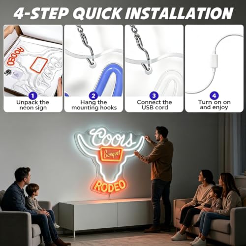 Image of Western Cowboy Beer Neon Light Sign Dimmable USB LED Bar Decor 14.6 inchx13.4 inch