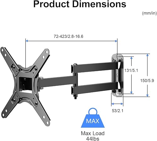 Miniatura 7 de Suptek Soporte de pared para monitor de TV de movimiento completo para la mayoría de televisores y monitores de pantalla plana LED LCD de 13 a 42