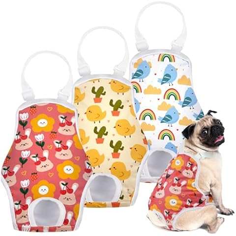 MICOOYO Dog Diaper Onesie Sanitary Pantie with Adjustable Suspender Washable Dog Period Panties Doggie Diapers Pet Underwear Female Dog Diapers for Heat (Animals, M) Cover