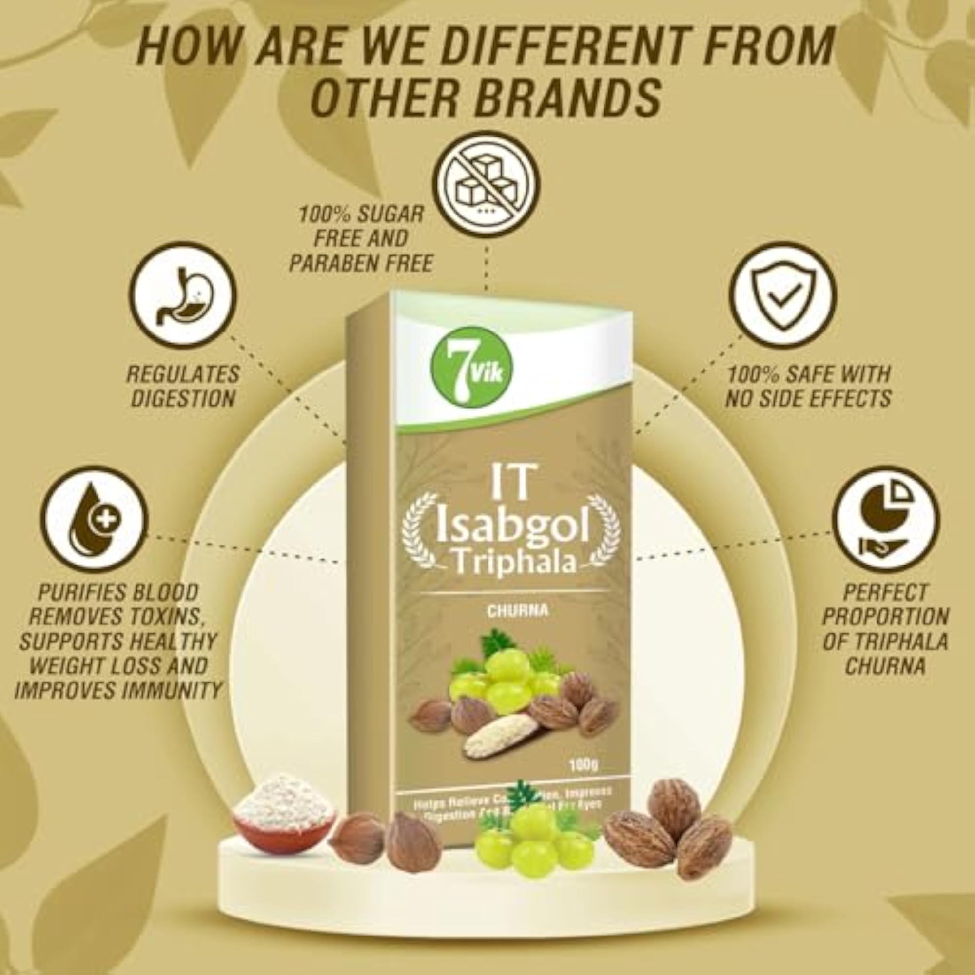 7vik Isabgol Triphala Churan, 100g Natural Laxative