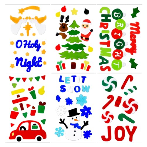 JOICEE 6 Sheets Christmas Gel Window Clings Xmas Snowman Santa Claus Christmas Angel Candy Car Thick Gel Window Stickers Decals Stickers for Holiday Home School Window Decor