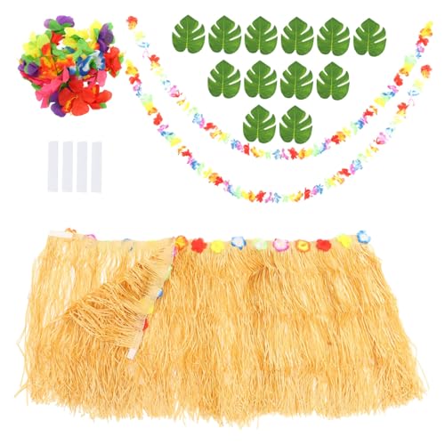 FUNOMOCYA Hawaiian Table Skirt Suit Party Straws Flower Strings Decorative Skirt for Hawaiian Themes