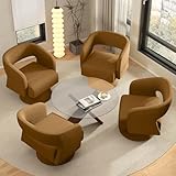 Luxanimarion Swivel Barrel Accent Chair,Oversized Teddy Upholstered Round Swivel Chair,Modern Luxury 360 Degree Living Room Vanity Chair for Bedroom Office,Brown,4PCS