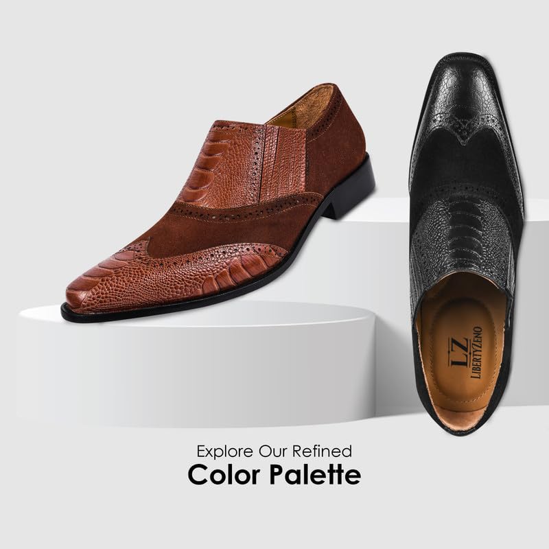 LIBERTYZENO Mens Ostrich Leg Print Suede & Genuine Leather Adults Noble Loafers Slip On Shoes for Prom Graduation4