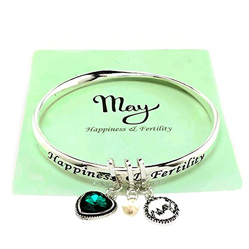 Image of Birthstones Inspirational Birthday Gifts Month and Birthday Stone Charms Twist Bangle Bracelets