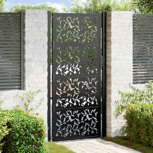IKAYAA Gartentor Metall 205cm hoch Gartentür Gartentore Einfahrtstor Gartenpforte Hoftor Wetterfester Stahl Spurendesign-105 x 205 cm