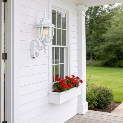 Image of Porch Lights Outdoor Motion Sensor Wall Sconce Anti-Rust Aluminum, Exterior Outdoor Wall Lights Dusk to Dawn Porch Light Fixture Wall Mount for House Outside Patio 2Pack White