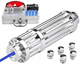 Rechargeable Blue Light Pointer - Long Distance Zoomable LED Tool Silver Portable Multi-Function Outdoor Use