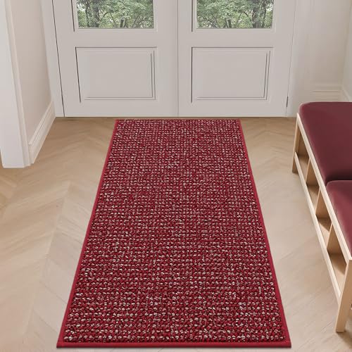 Image of BEQHAUSE Dirt Trapper Door Mat 24 inch x 60 inch, Non-Slip Washable Doormats Entrance Mat, Dirt Resistant and Absorbent Welcome Mat, Low Profile Floor Mats for Front Back Door and Entryway, Red